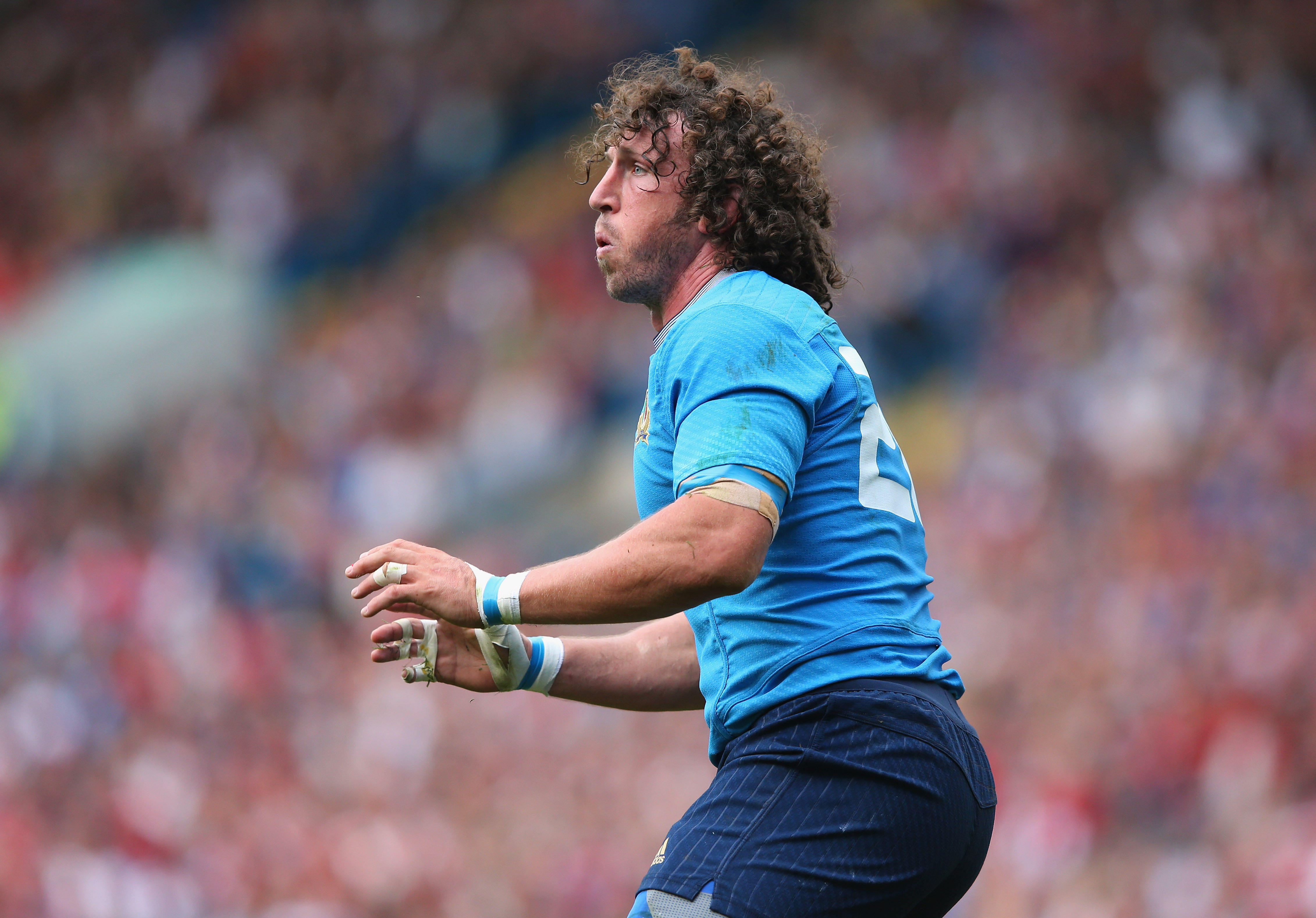 LEEDS, ENGLAND - SEPTEMBER 26:  Mauro Bergamasco of Italy looks on during the 2015 Rugby World Cup Pool D match between Italy and Canada at Elland Road on September 26, 2015 in Leeds, United Kingdom.  (Photo by Alex Livesey/Getty Images)