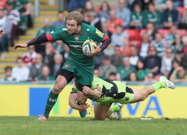 LEICESTER, ENGLAND - MAY 16: Mathew Tait of Leicester breaks with the ball during the Aviva Premiership match between Leicester Tigers and Northampton Saints at Welford Road on May 16, 2015 in Leicester, England. (Photo by David Rogers/Getty Images)