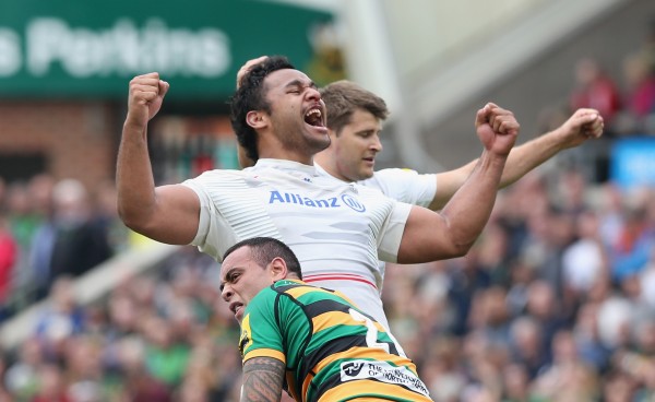 NORTHAMPTON, ENGLAND - MAY 23: Billy Vunipola of Saracens celebrates their victory during the Aviva Premiership play off semi final match between Northampton Saints and Saracens at Franklin's Gardens on May 23, 2015 in Northampton, England. (Photo by David Rogers/Getty Images)