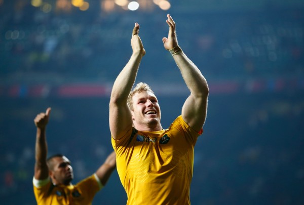 LONDON, ENGLAND - OCTOBER 03: David Pocock of Australia celebrates victory after the 2015 Rugby World Cup Pool A match between England and Australia at Twickenham Stadium on October 3, 2015 in London, United Kingdom. (Photo by Mike Hewitt/Getty Images)