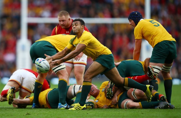 LONDON, ENGLAND - OCTOBER 10: Will Genia of Australia gets his pass away during the Rugby World Cup 2015 Pool A match between Australia and Wales at Twickenham Stadium on October 10, 2015 in London, England. (Photo by Steve Haag/Gallo Images/Getty Images)